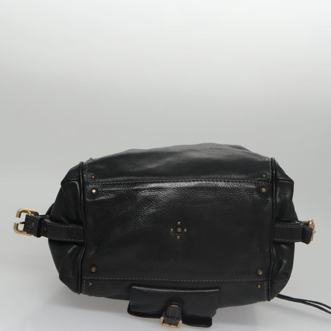 Chloe Paddington Hand Bag Leather Black Gold am7384