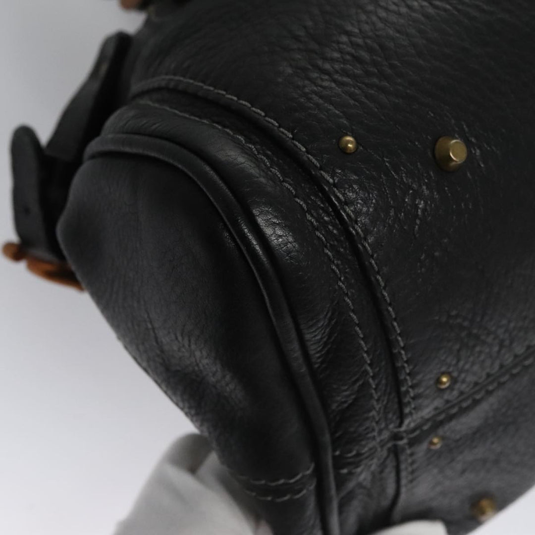 Chloe Paddington Hand Bag Leather Black Gold Silver am7385