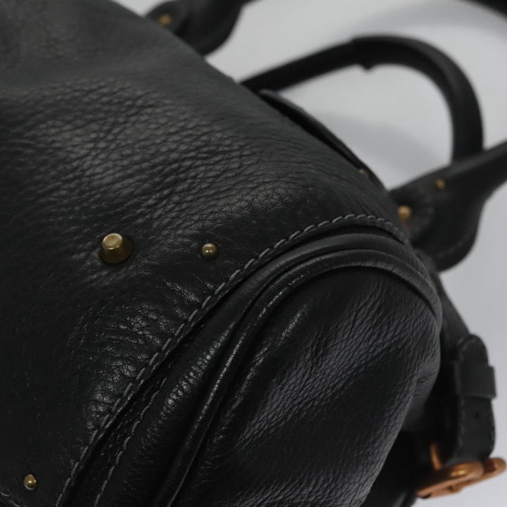 Chloe Paddington Hand Bag Leather Black Gold Silver am7385