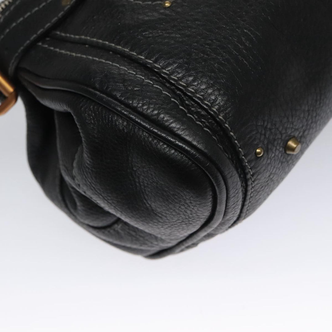 Chloe Paddington Hand Bag Leather Black Gold Silver am7385