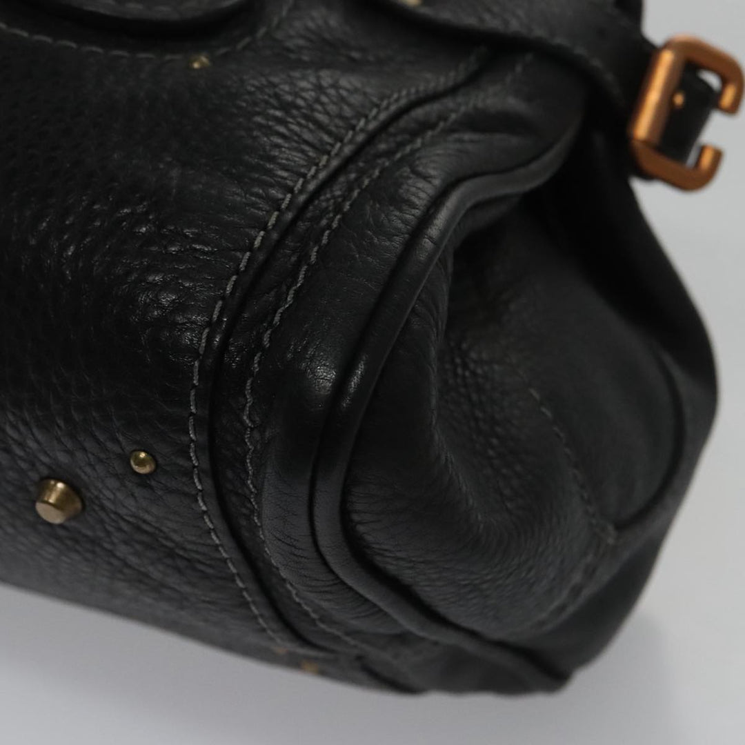 Chloe Paddington Hand Bag Leather Black Gold Silver am7385