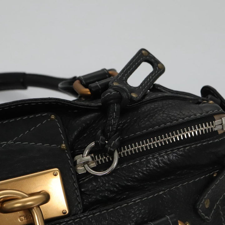 Chloe Paddington Hand Bag Leather Black Gold Silver am7385