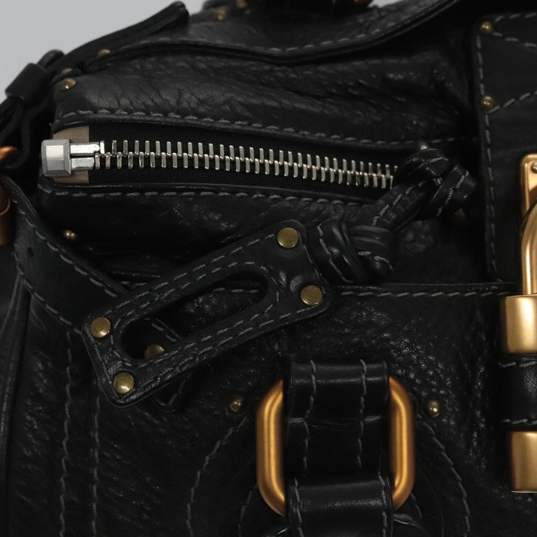 Chloe Paddington Hand Bag Leather Black Gold Silver am7385