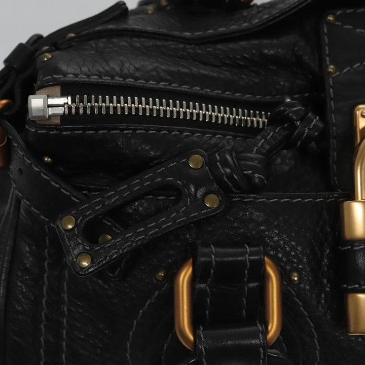 Chloe Paddington Hand Bag Leather Black Gold Silver am7385