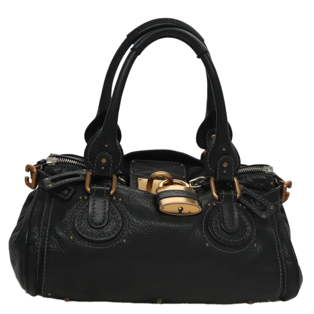 Chloe Paddington Hand Bag Leather Black Gold Silver am7385