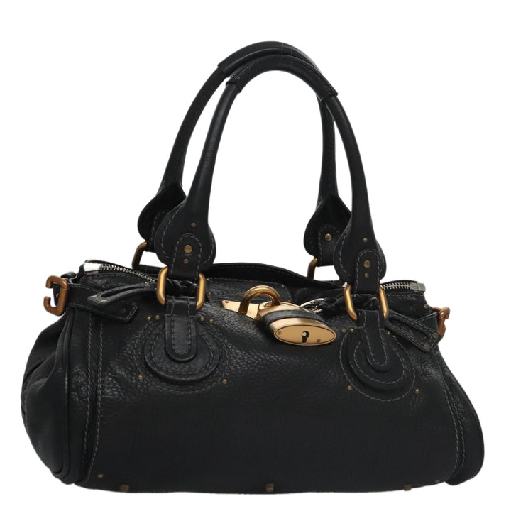 Chloe Paddington Hand Bag Leather Black Gold Silver am7385