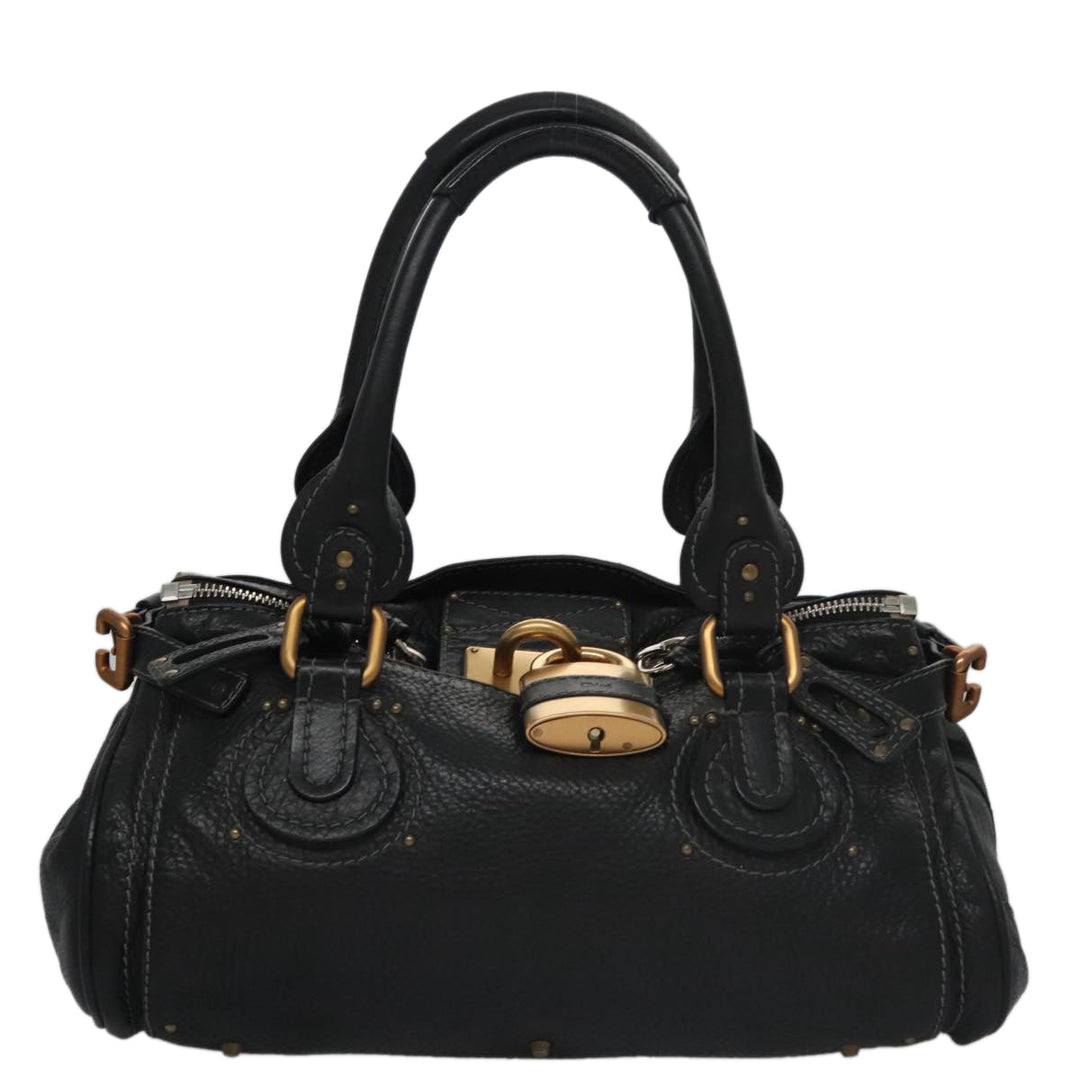 Chloe Paddington Hand Bag Leather Black Gold Silver am7385