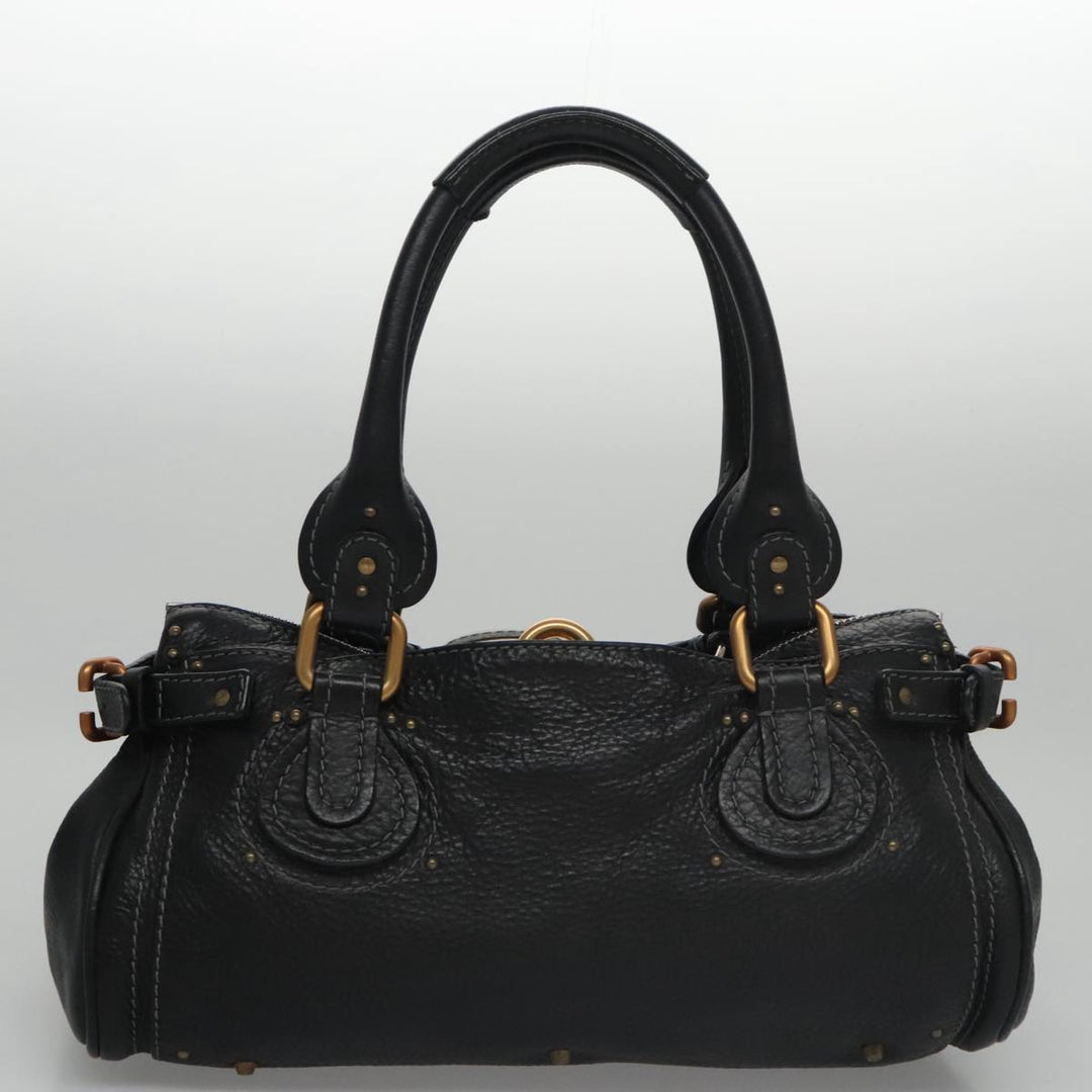 Chloe Paddington Hand Bag Leather Black Gold Silver am7385