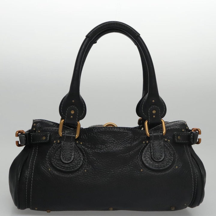 Chloe Paddington Hand Bag Leather Black Gold Silver am7385