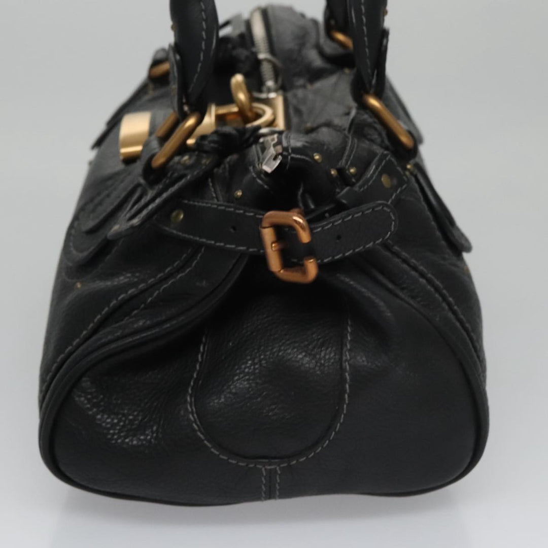 Chloe Paddington Hand Bag Leather Black Gold Silver am7385
