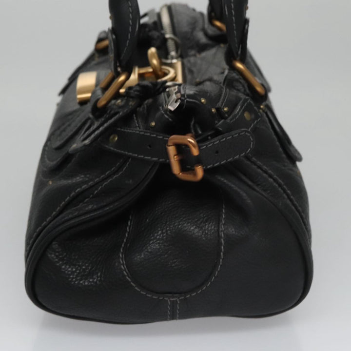 Chloe Paddington Hand Bag Leather Black Gold Silver am7385