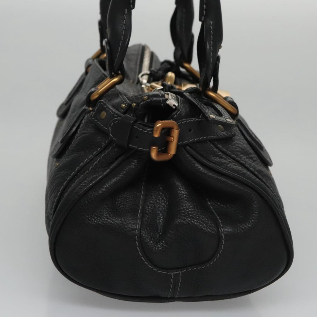 Chloe Paddington Hand Bag Leather Black Gold Silver am7385
