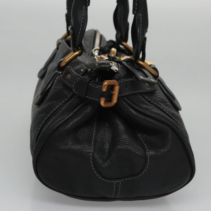 Chloe Paddington Hand Bag Leather Black Gold Silver am7385