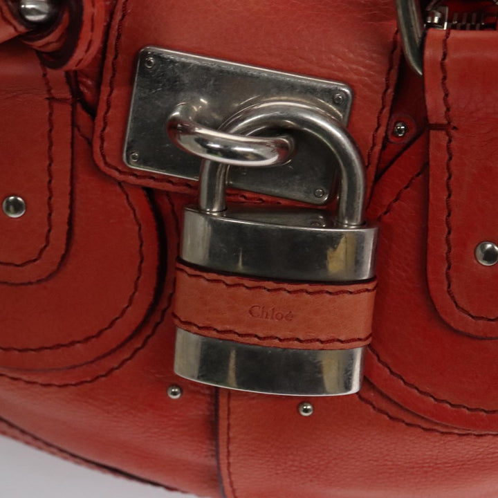 Chloe Paddington Hand Bag Leather Red Gold Silver am7388