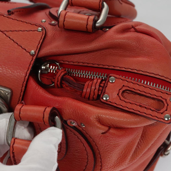 Chloe Paddington Hand Bag Leather Red Gold Silver am7388
