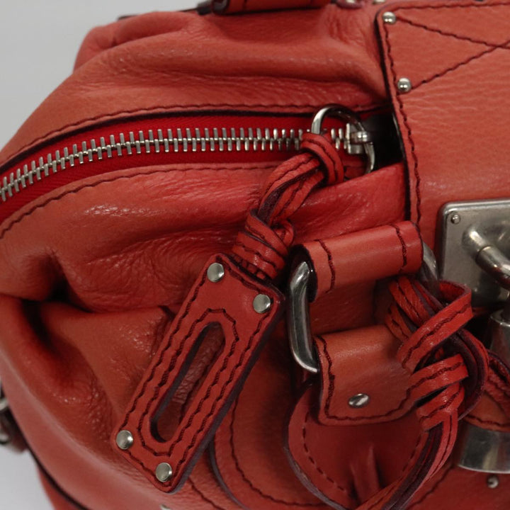 Chloe Paddington Hand Bag Leather Red Gold Silver am7388