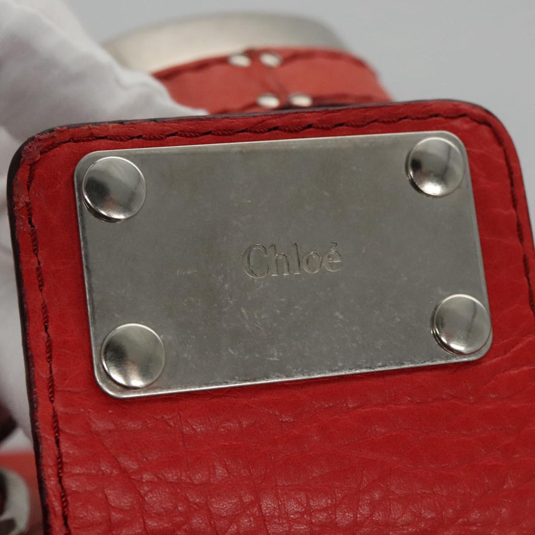 Chloe Paddington Hand Bag Leather Red Gold Silver am7388