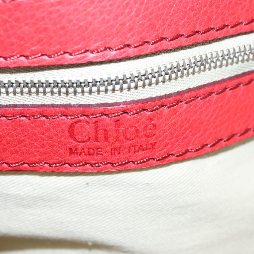 Chloe Paddington Hand Bag Leather Red Gold Silver am7388