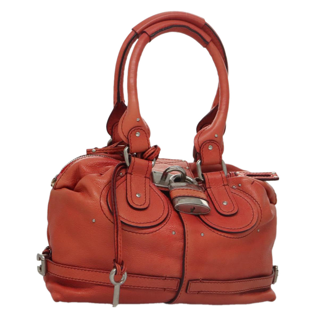 Chloe Paddington Hand Bag Leather Red Gold Silver am7388