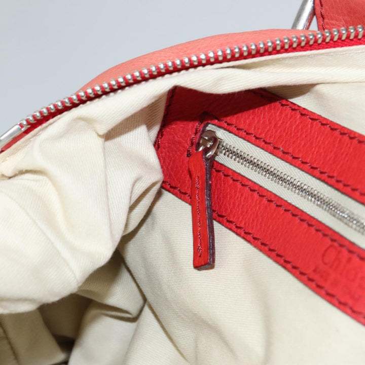 Chloe Paddington Hand Bag Leather Red Gold Silver am7388