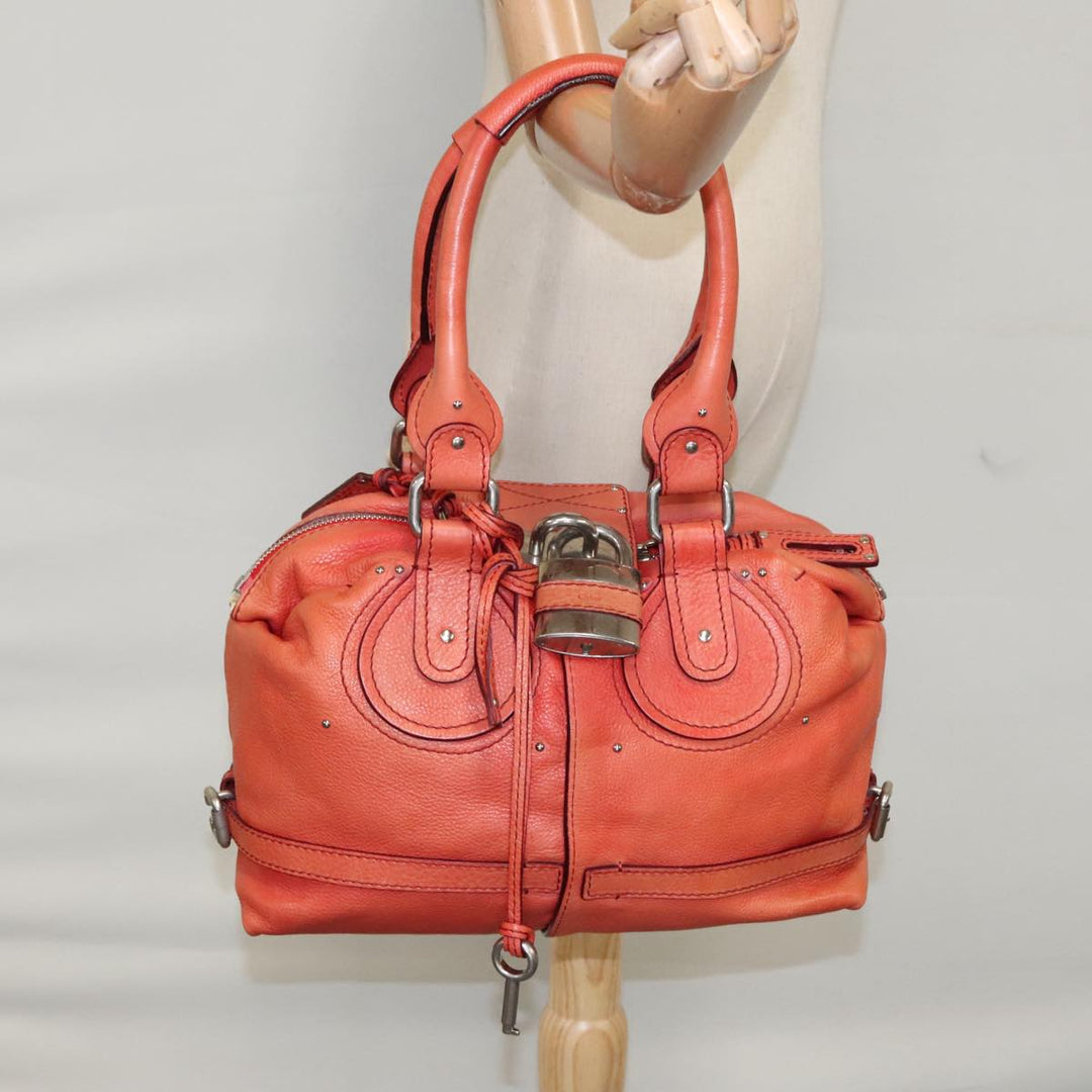Chloe Paddington Hand Bag Leather Red Gold Silver am7388