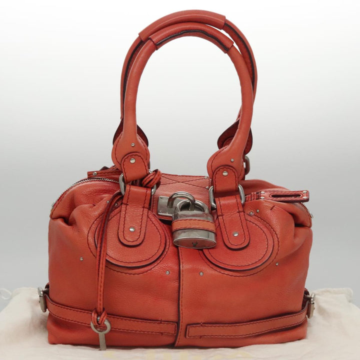 Chloe Paddington Hand Bag Leather Red Gold Silver am7388