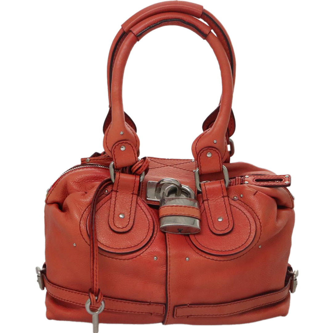Chloe Paddington Hand Bag Leather Red Gold Silver am7388