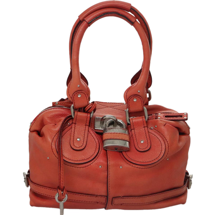 Chloe Paddington Hand Bag Leather Red Gold Silver am7388