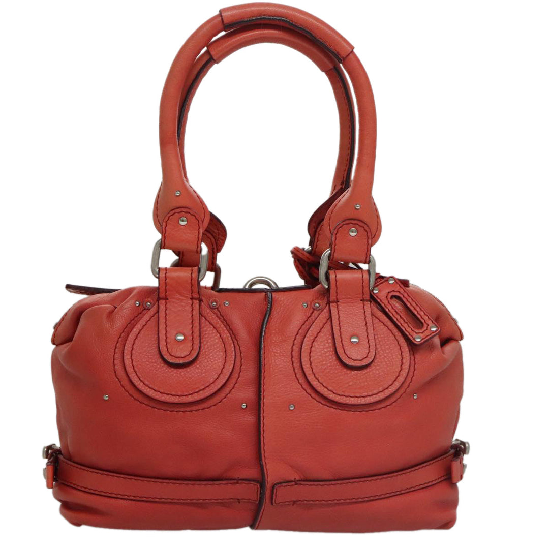 Chloe Paddington Hand Bag Leather Red Gold Silver am7388