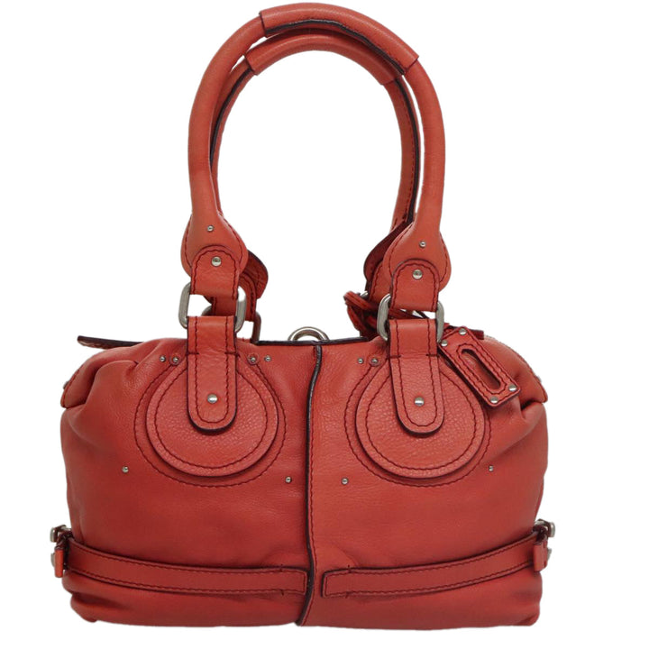 Chloe Paddington Hand Bag Leather Red Gold Silver am7388