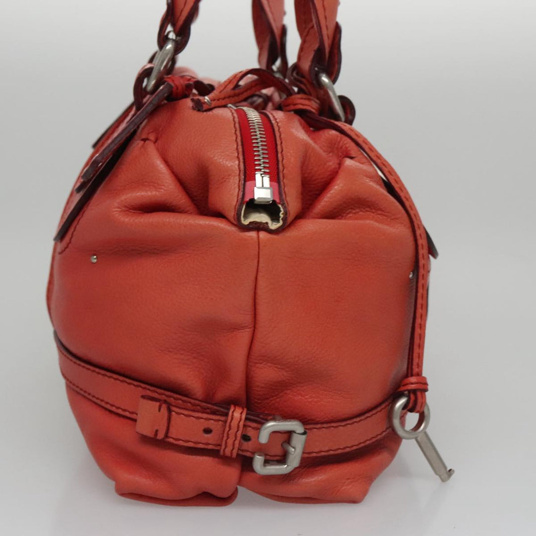 Chloe Paddington Hand Bag Leather Red Gold Silver am7388
