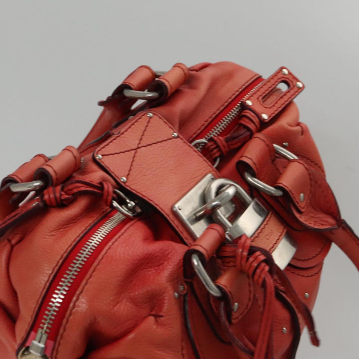 Chloe Paddington Hand Bag Leather Red Gold Silver am7388