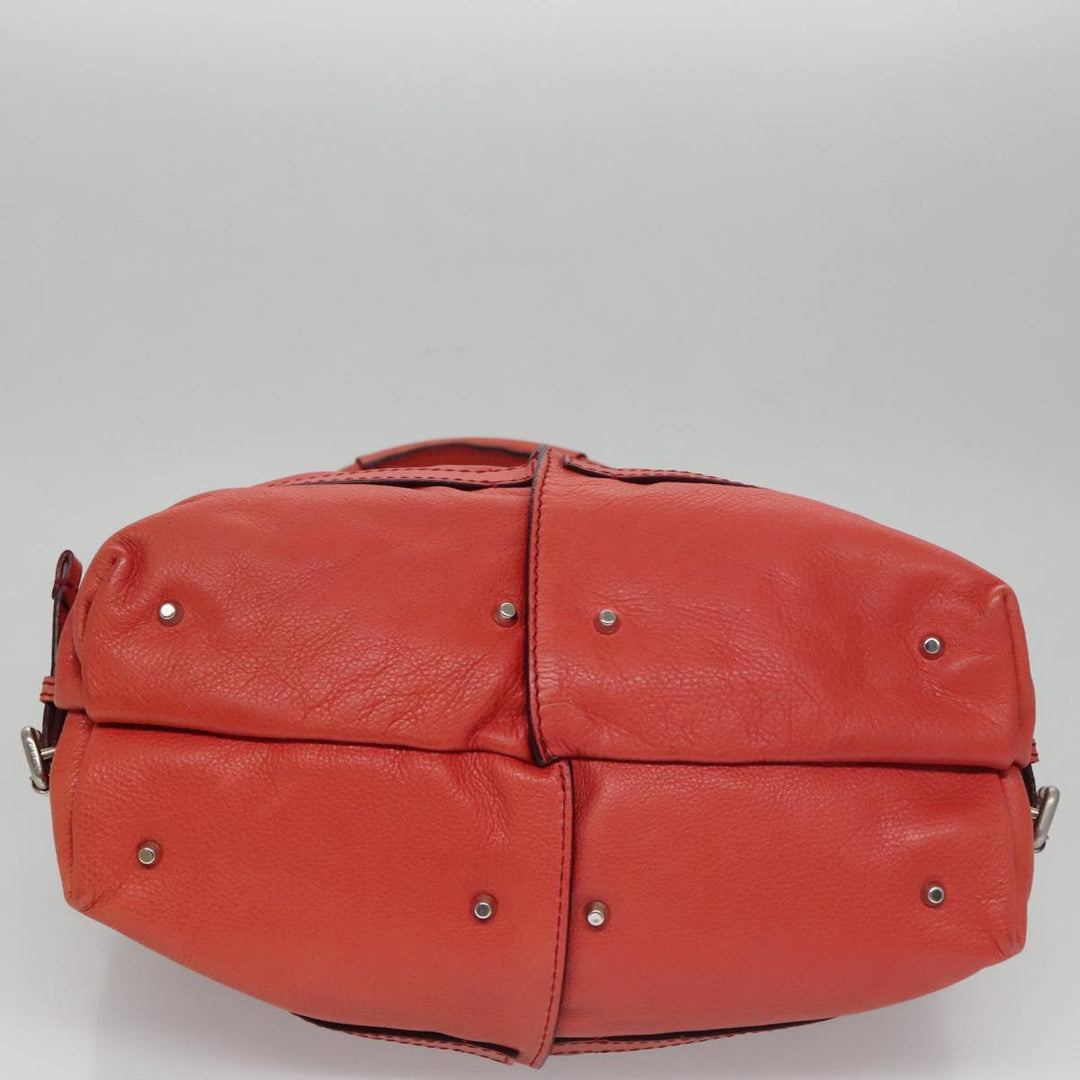 Chloe Paddington Hand Bag Leather Red Gold Silver am7388