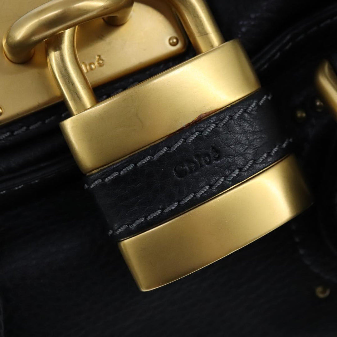 Chloe Paddington Hand Bag Leather Black Gold Silver am7417A