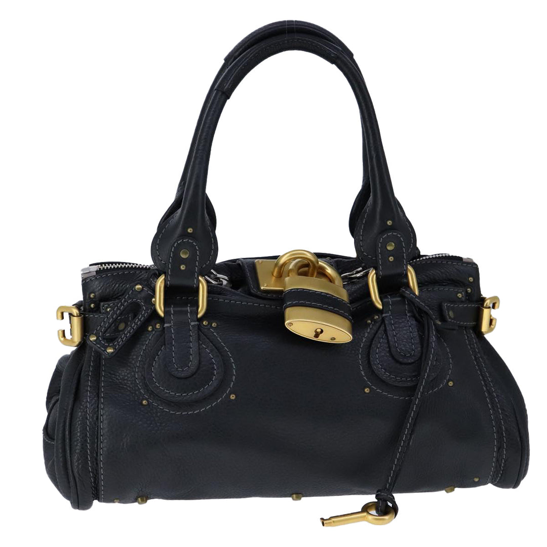 Chloe Paddington Hand Bag Leather Black Gold Silver am7417A