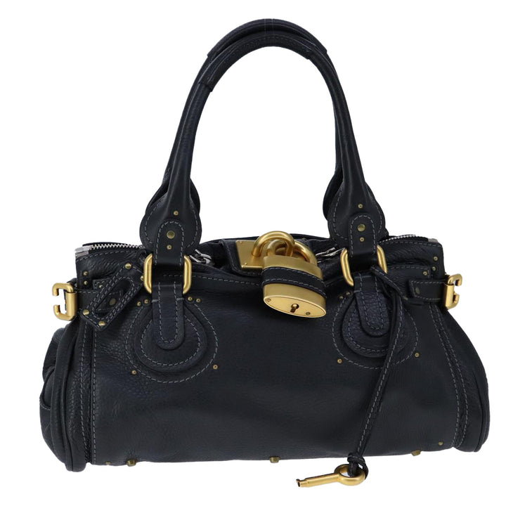 Chloe Paddington Hand Bag Leather Black Gold Silver am7417A