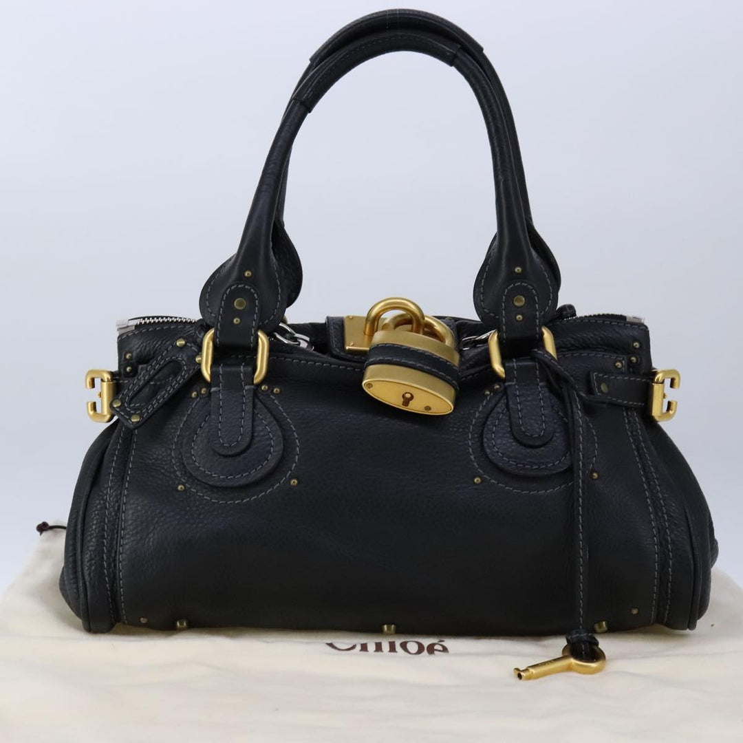 Chloe Paddington Hand Bag Leather Black Gold Silver am7417A
