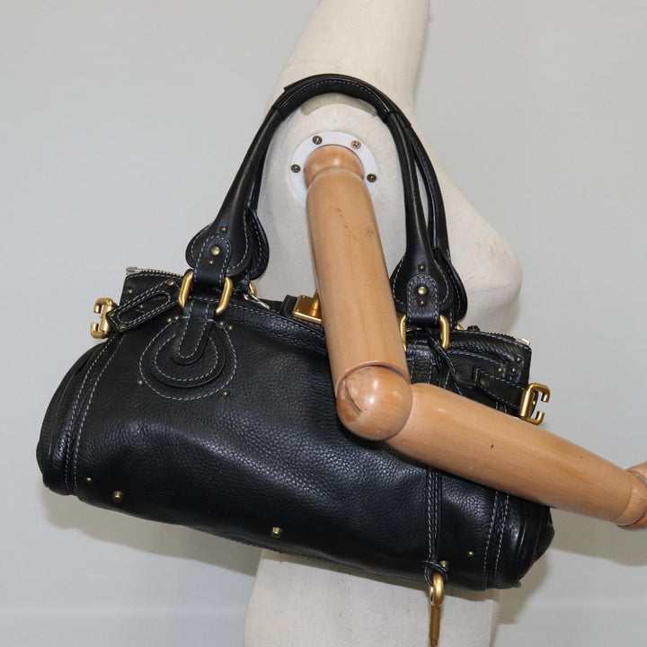 Chloe Paddington Hand Bag Leather Black Gold Silver am7417A