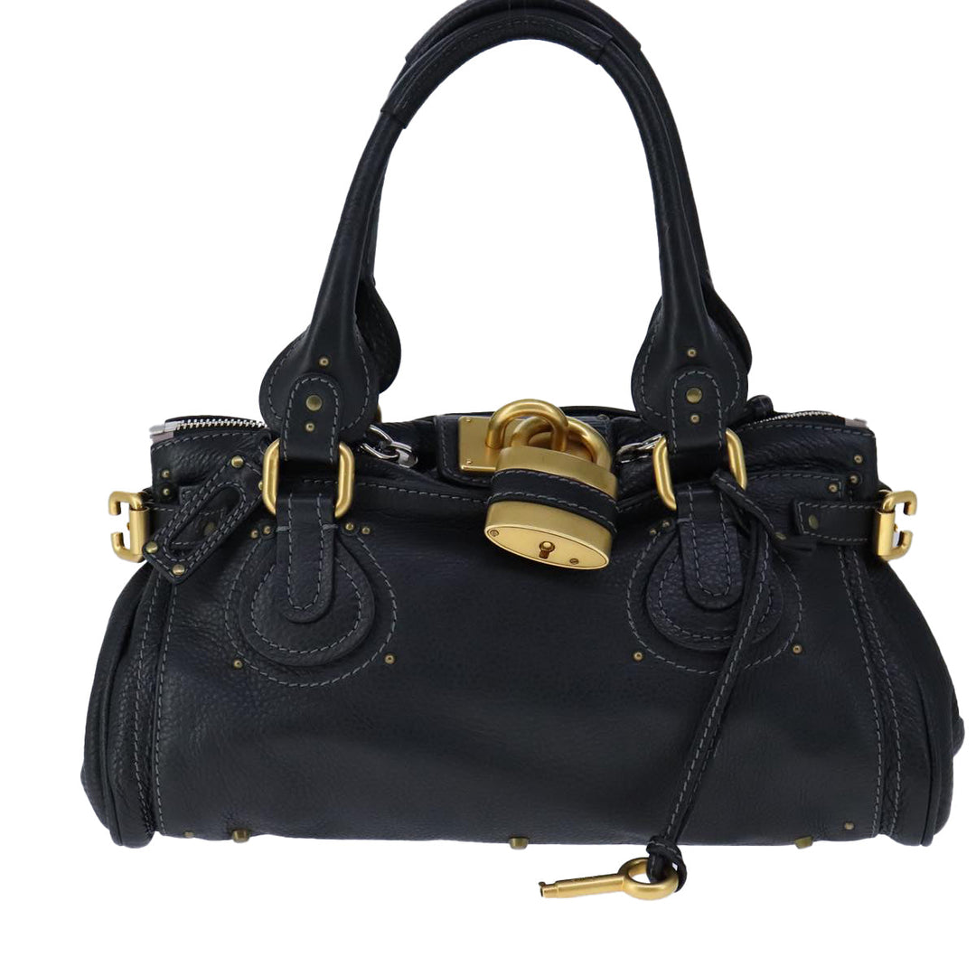 Chloe Paddington Hand Bag Leather Black Gold Silver am7417A
