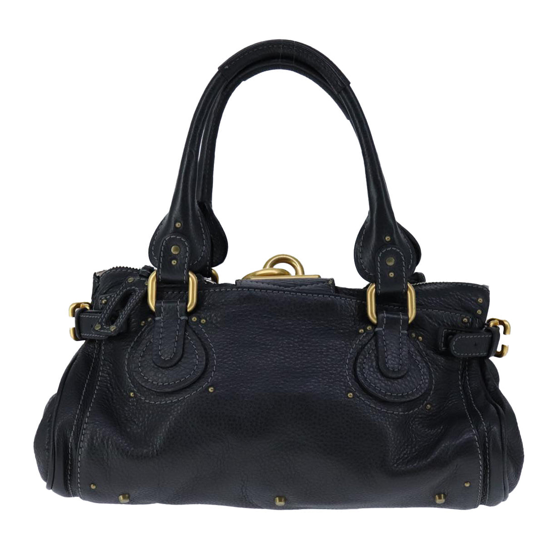 Chloe Paddington Hand Bag Leather Black Gold Silver am7417A