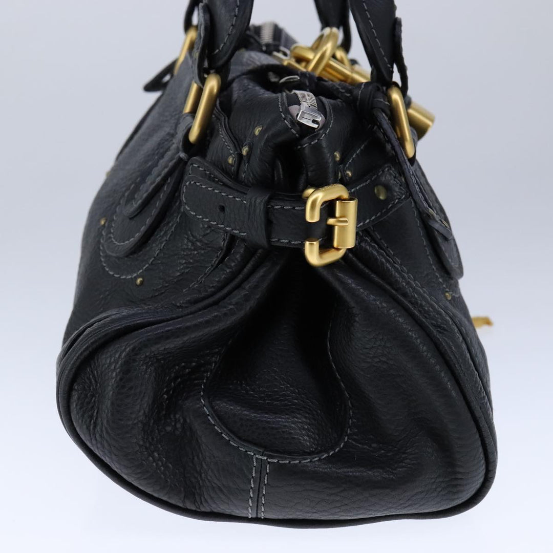 Chloe Paddington Hand Bag Leather Black Gold Silver am7417A