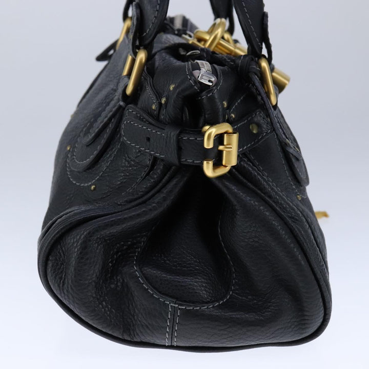 Chloe Paddington Hand Bag Leather Black Gold Silver am7417A