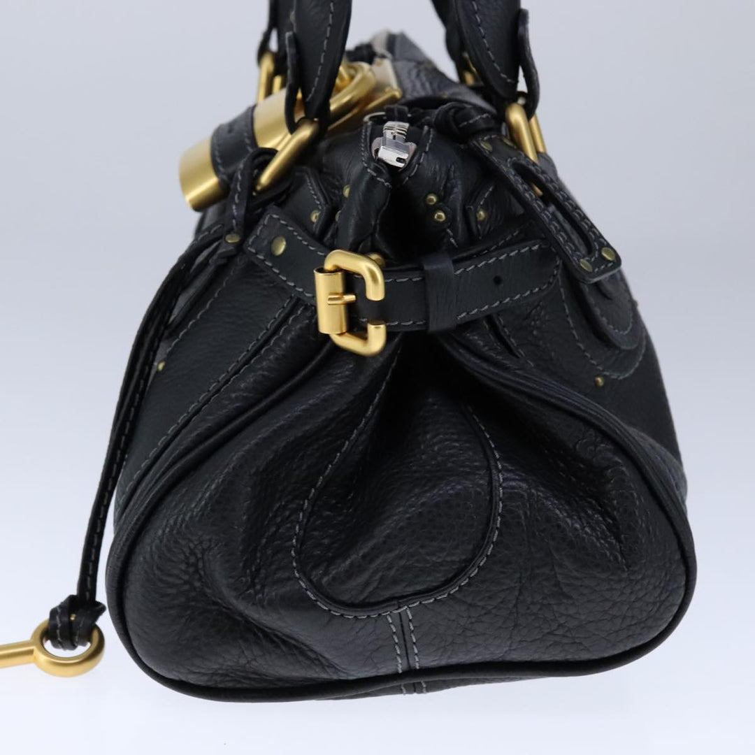 Chloe Paddington Hand Bag Leather Black Gold Silver am7417A