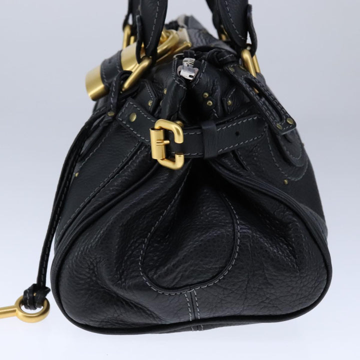 Chloe Paddington Hand Bag Leather Black Gold Silver am7417A