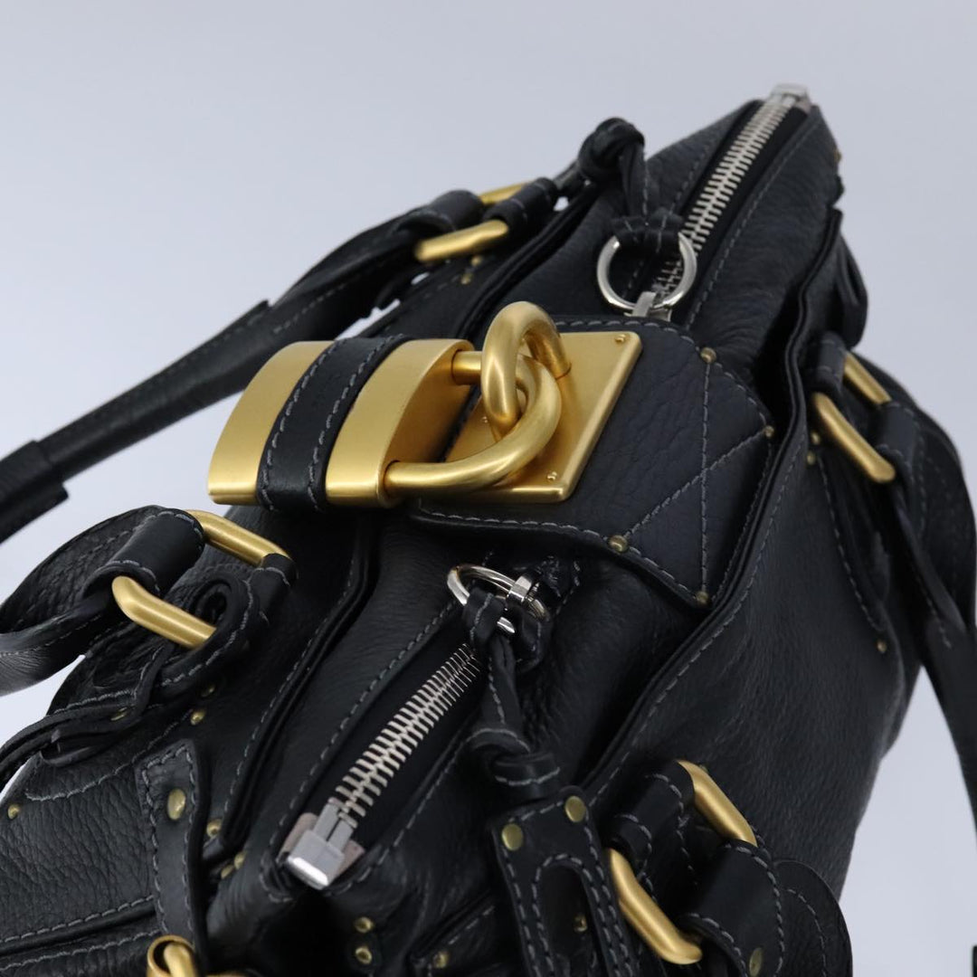 Chloe Paddington Hand Bag Leather Black Gold Silver am7417A