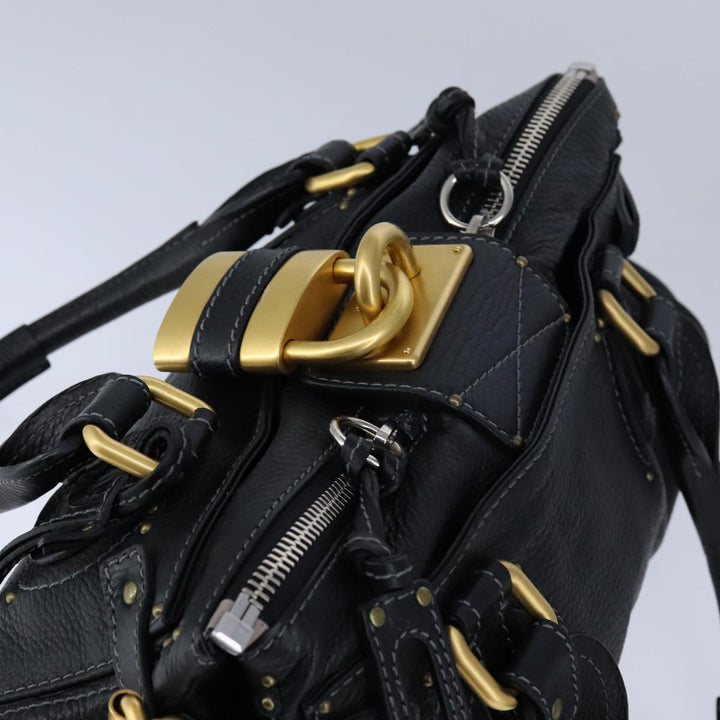 Chloe Paddington Hand Bag Leather Black Gold Silver am7417A