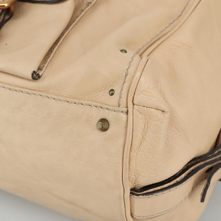 Chloe Paddington Hand Bag Leather Beige Gold Silver am7418