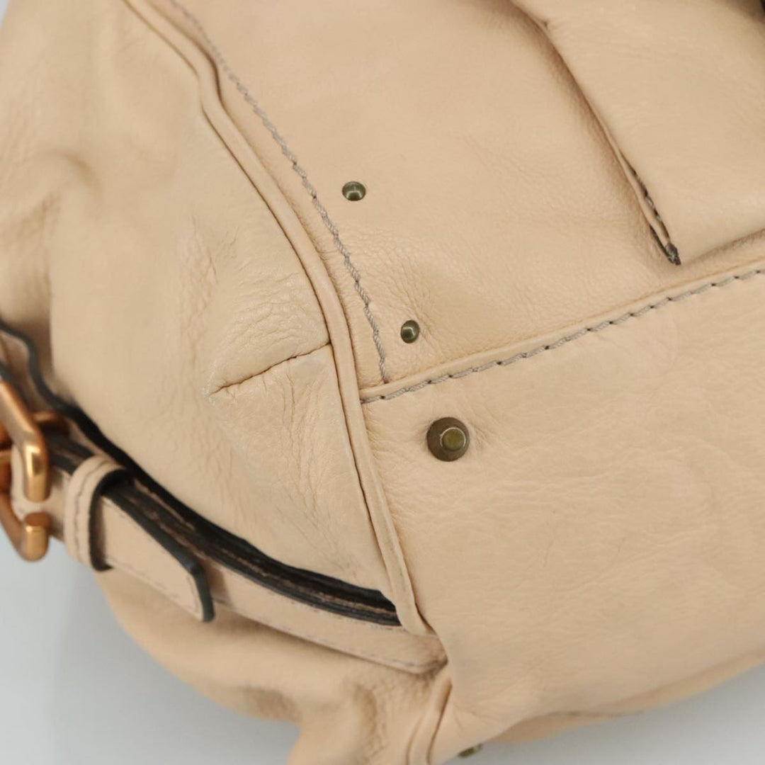 Chloe Paddington Hand Bag Leather Beige Gold Silver am7418