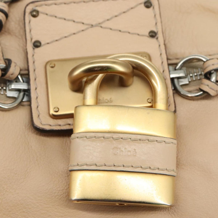 Chloe Paddington Hand Bag Leather Beige Gold Silver am7418