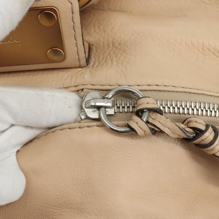 Chloe Paddington Hand Bag Leather Beige Gold Silver am7418